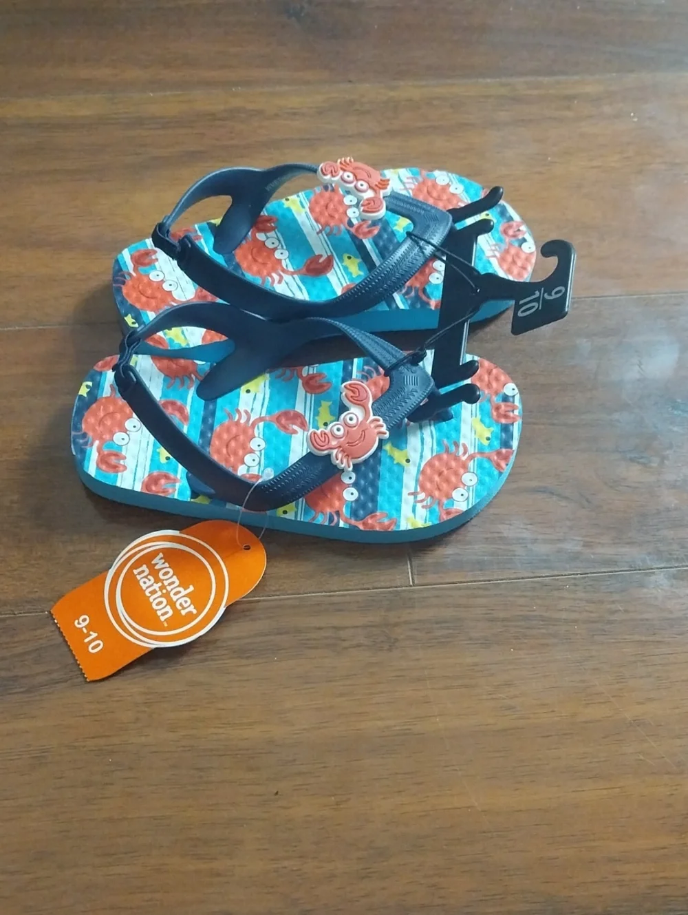 wonder nation Red Crab Navy Blue Striped Kids Flip Flops
